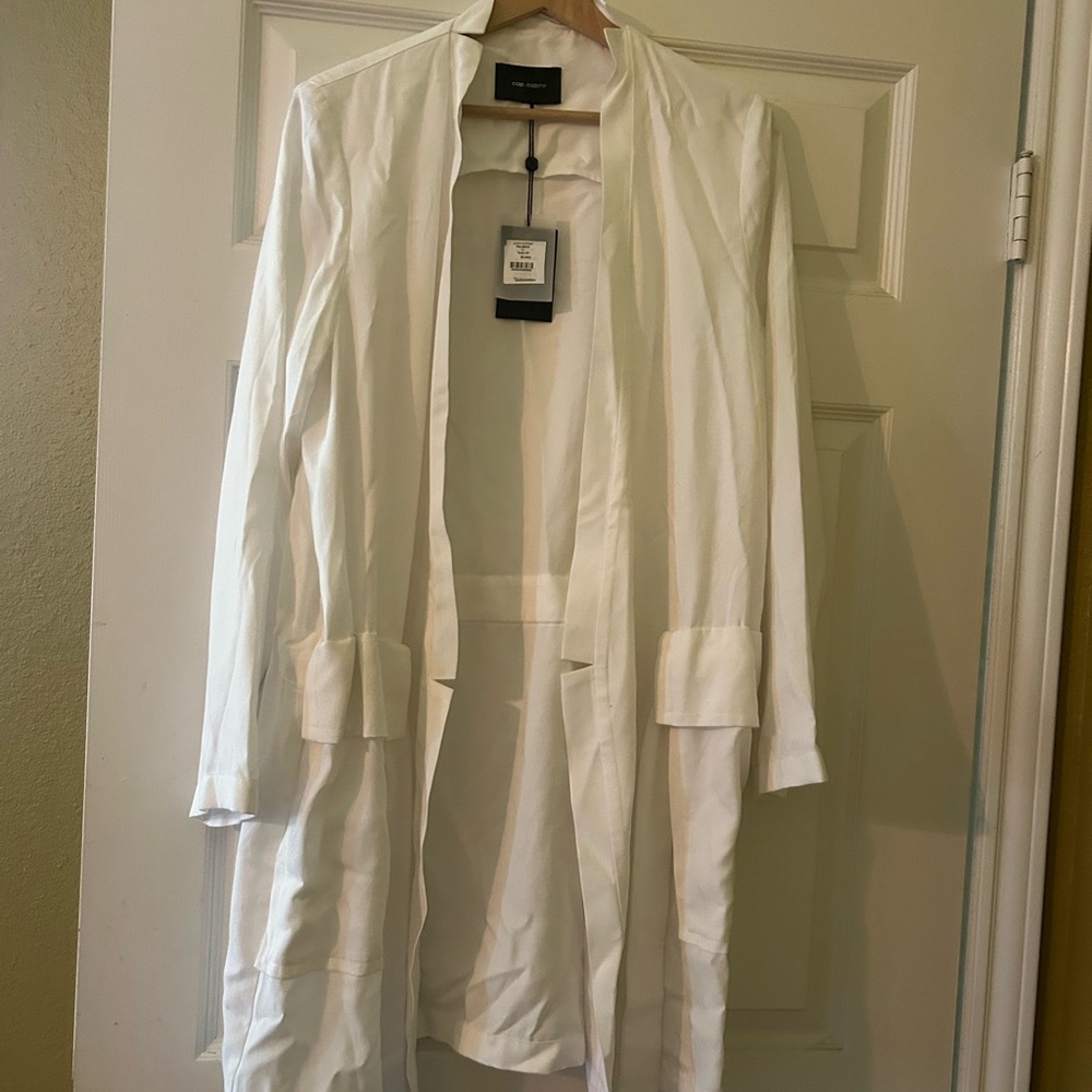 NWT Cop.Copine Elegant Summer White Open Jacket cinch belt SIZE 40